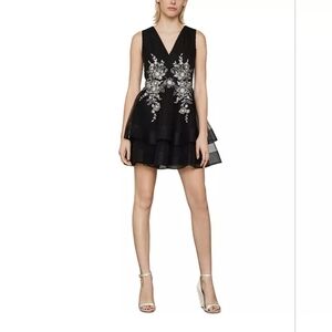 BCBGMaxaria Black Floral Embroidered Tulle Dress, Size 14